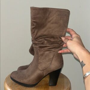 Brown Suede Mid-Calf Boots